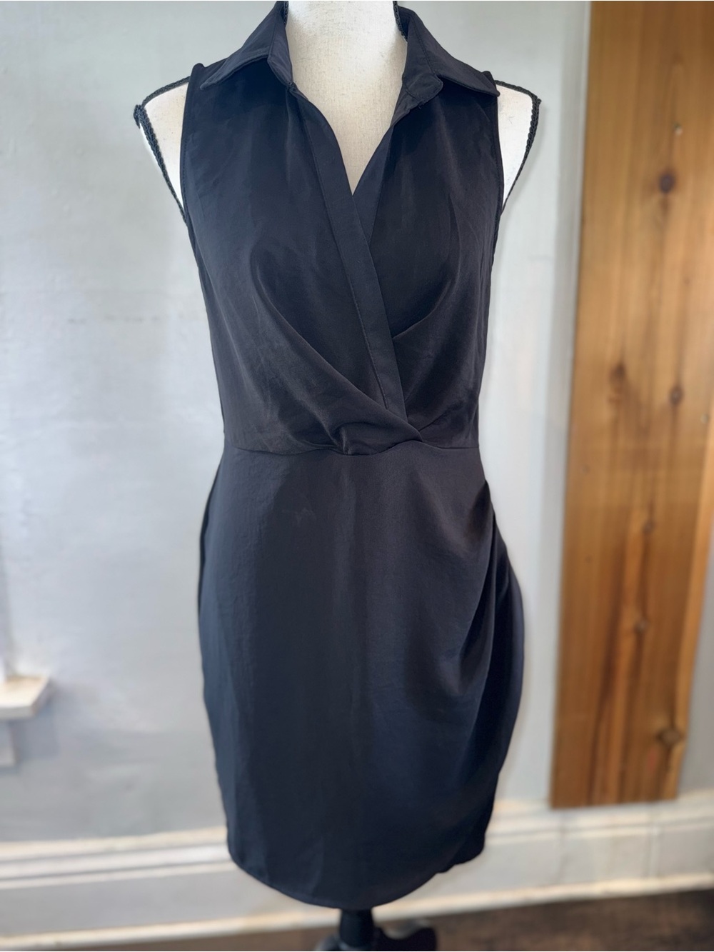 Classic Black Sleeveless Wrap-Front Dress